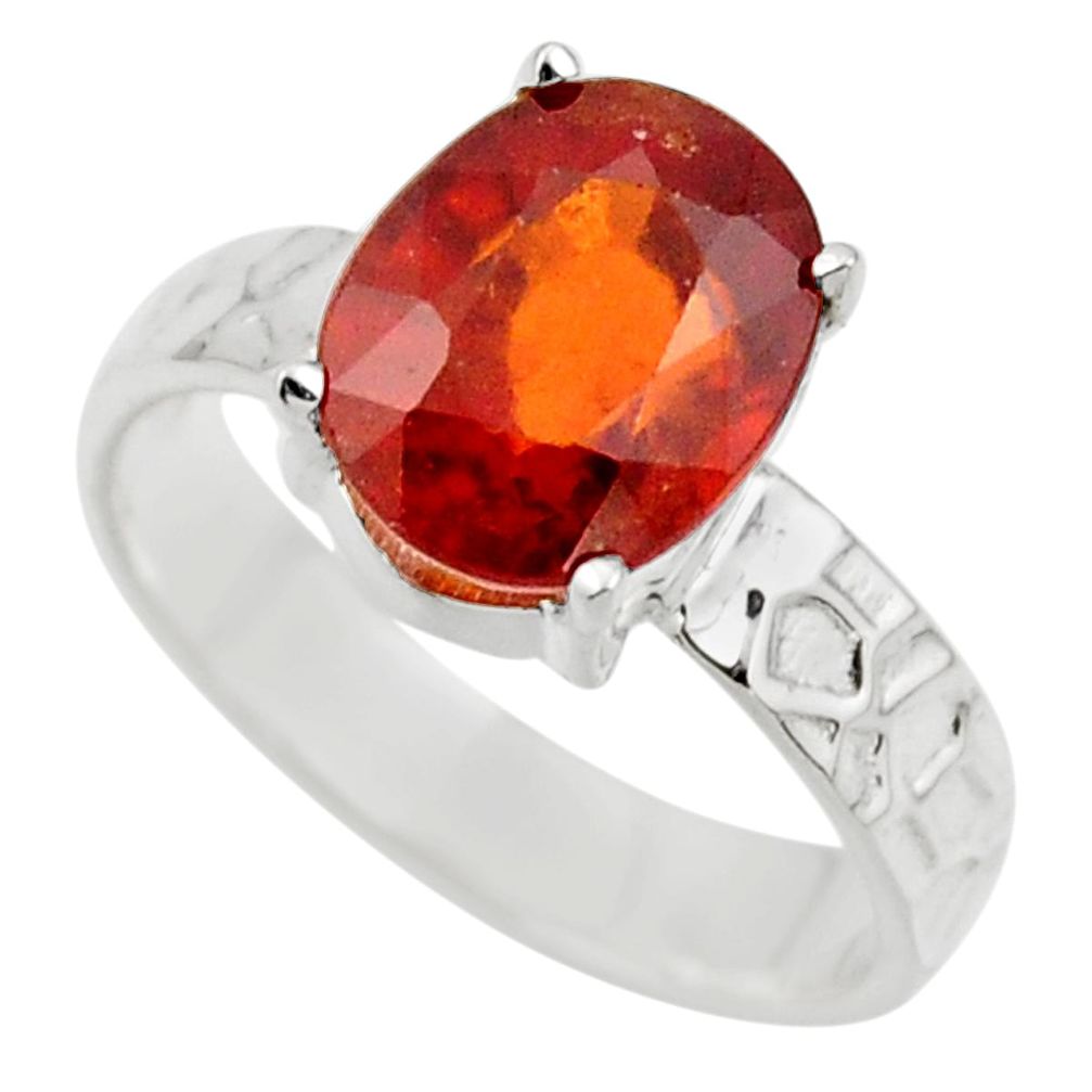 4.51cts natural orange hessonite garnet 925 sterling silver ring size 8 r43347