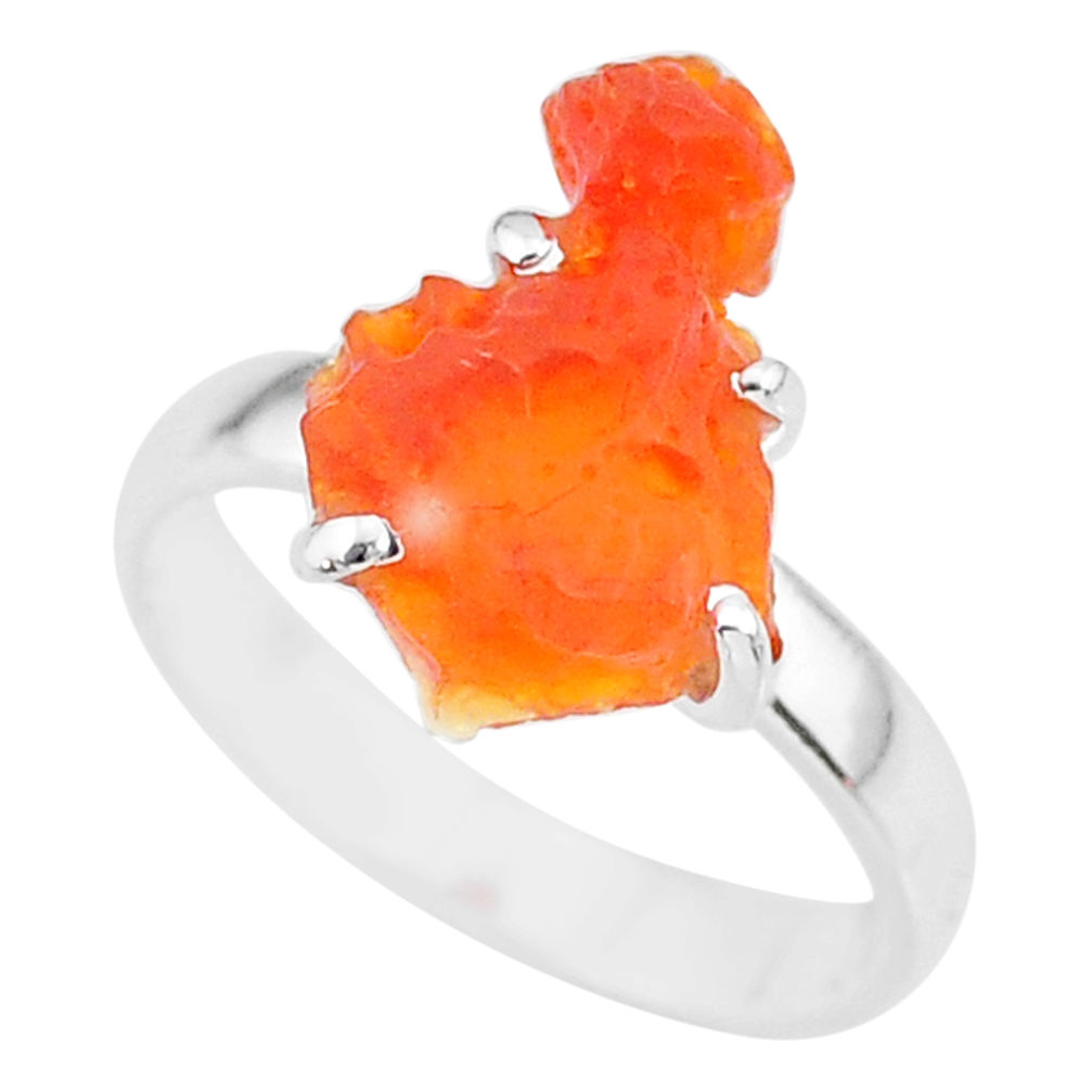 5.54cts natural orange mexican fire opal 925 silver solitaire ring size 7 r91612