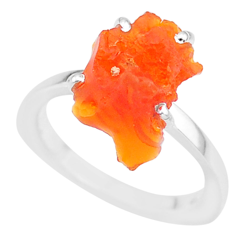 6.53cts natural orange mexican fire opal 925 silver solitaire ring size 7 r91637