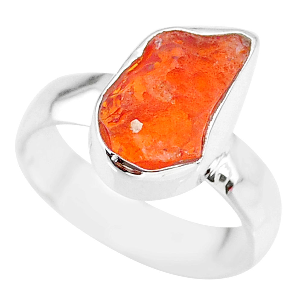 6.11cts natural orange mexican fire opal 925 silver solitaire ring size 7 r91639