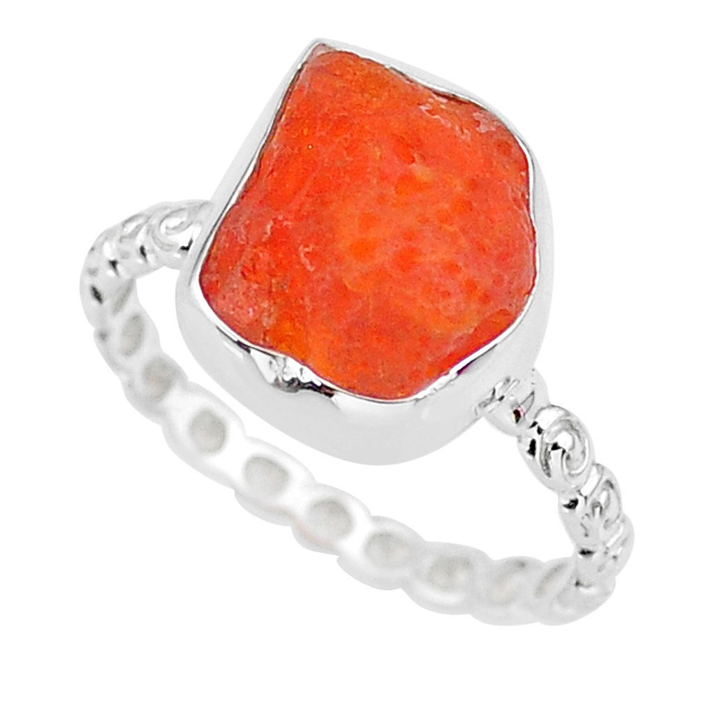 4.58cts natural orange mexican fire opal 925 silver solitaire ring size 7 r91640