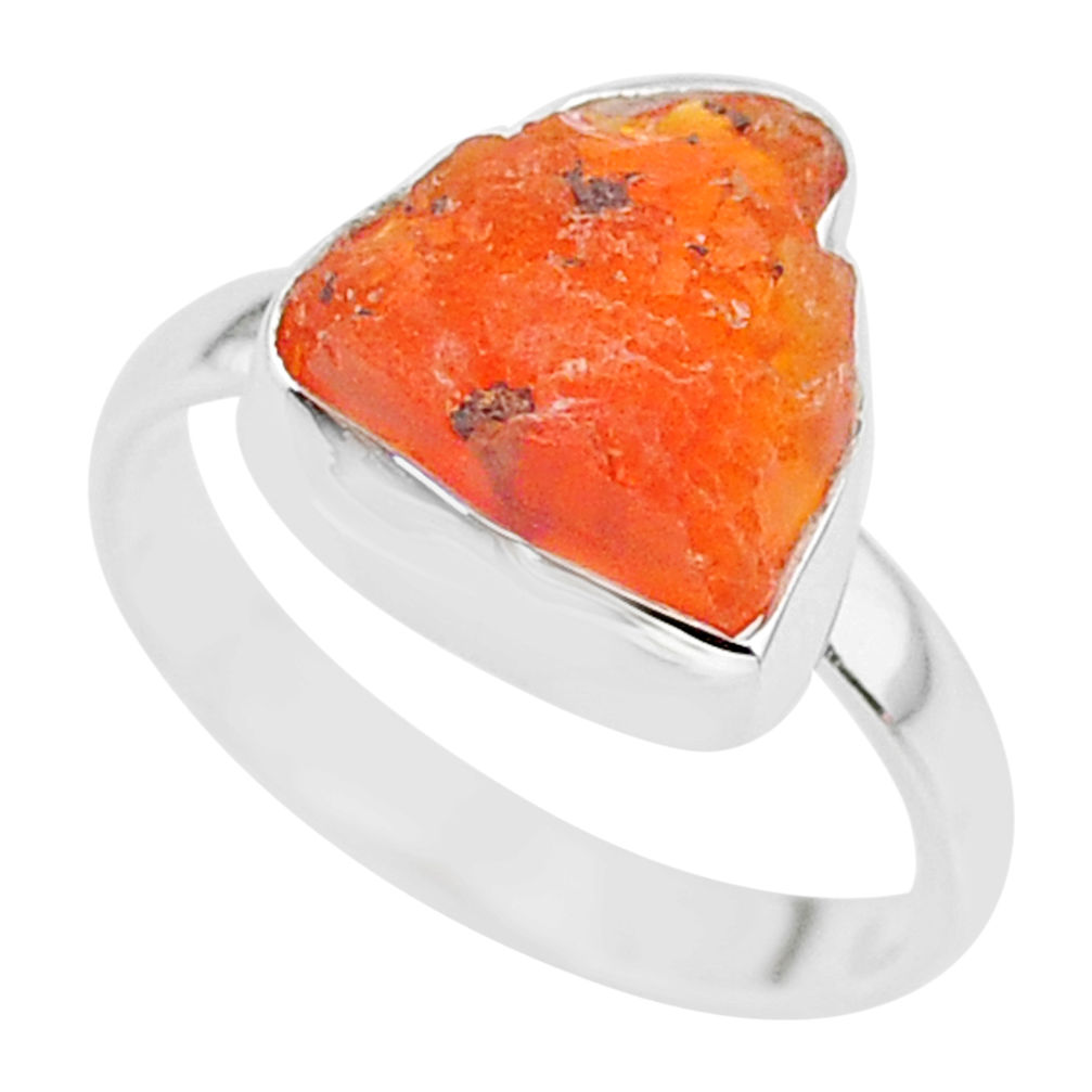 5.26cts natural orange mexican fire opal 925 silver solitaire ring size 7 r91655