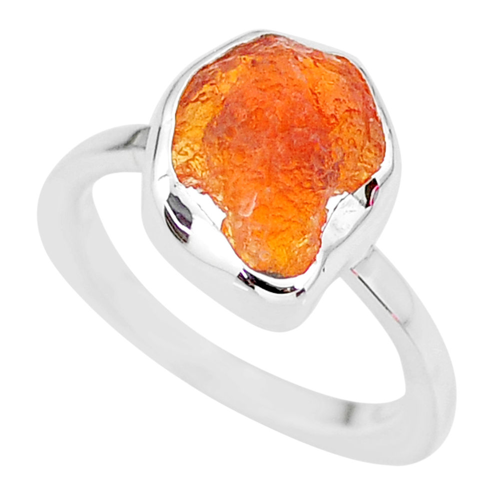 6.03cts natural orange mexican fire opal 925 silver solitaire ring size 7 r91658