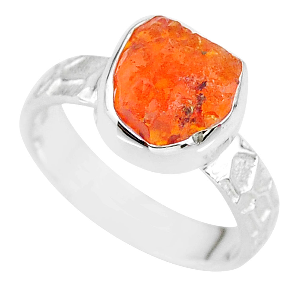 5.13cts natural orange mexican fire opal 925 silver solitaire ring size 7 r91672