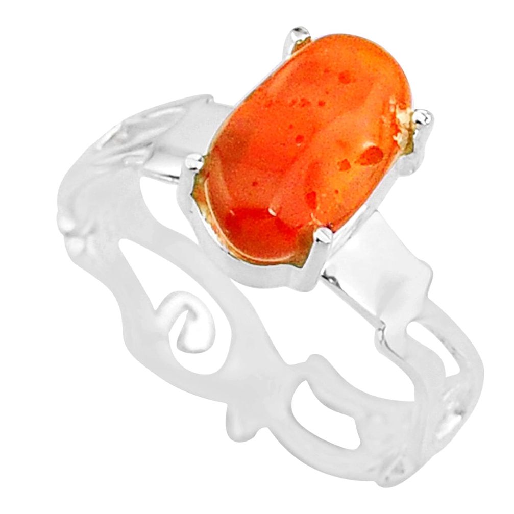3.91cts natural orange mexican fire opal 925 silver solitaire ring size 8 r71756