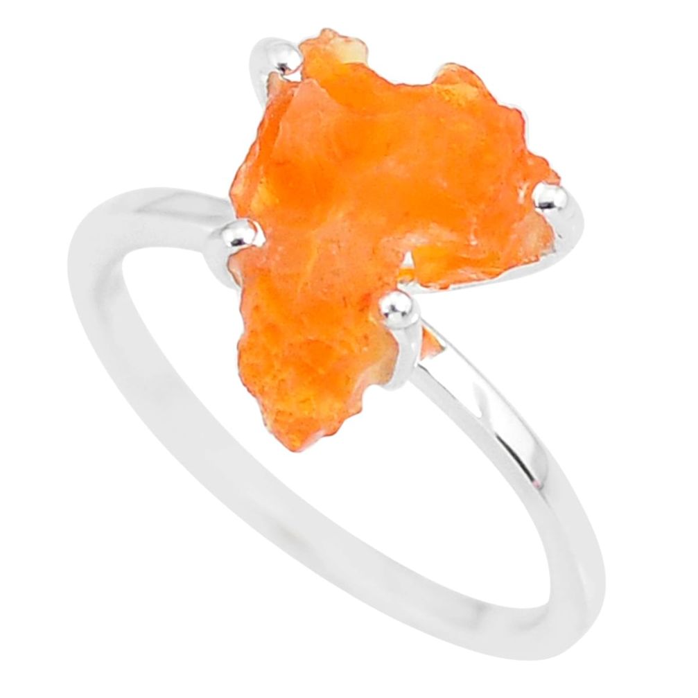 5.73cts natural orange mexican fire opal 925 silver solitaire ring size 8 r91580
