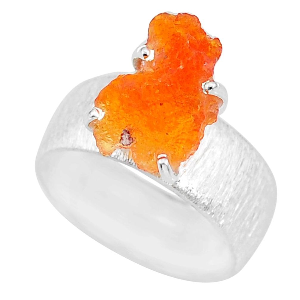 5.67cts natural orange mexican fire opal 925 silver solitaire ring size 8 r91585