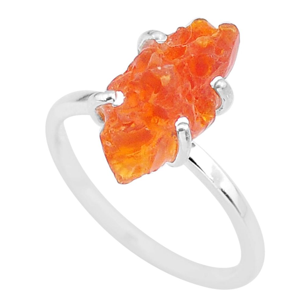 5.25cts natural orange mexican fire opal 925 silver solitaire ring size 8 r91587