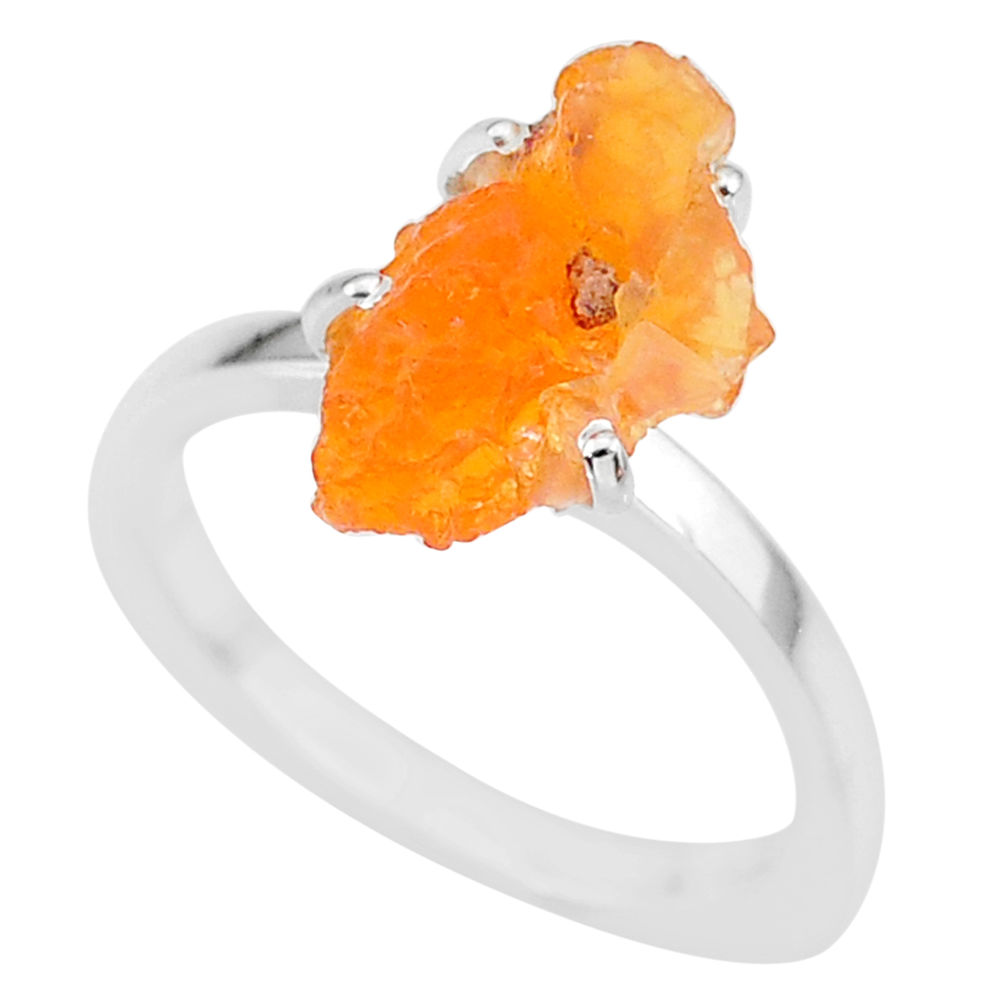 5.58cts natural orange mexican fire opal 925 silver solitaire ring size 8 r91590