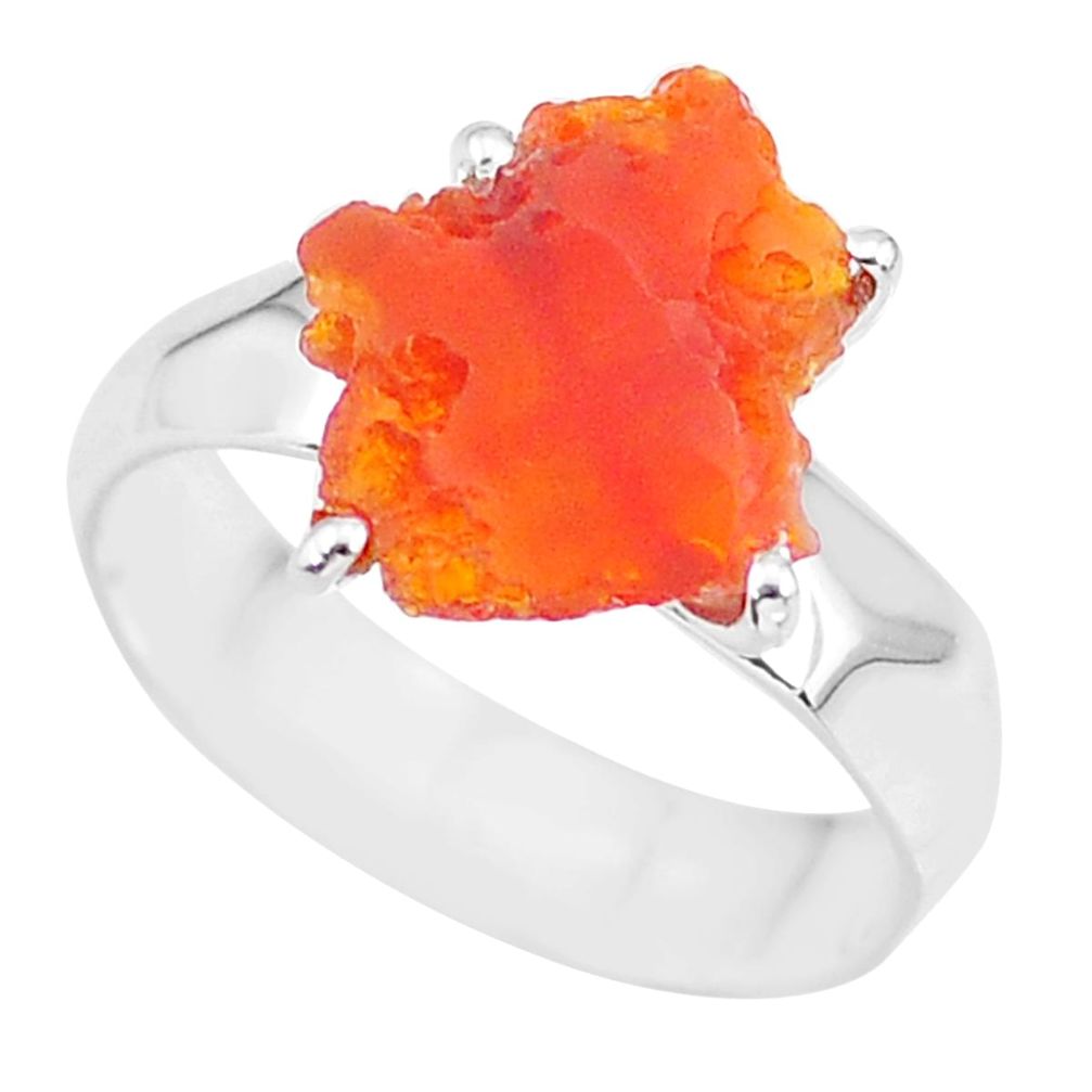 6.50cts natural orange mexican fire opal 925 silver solitaire ring size 8 r91602