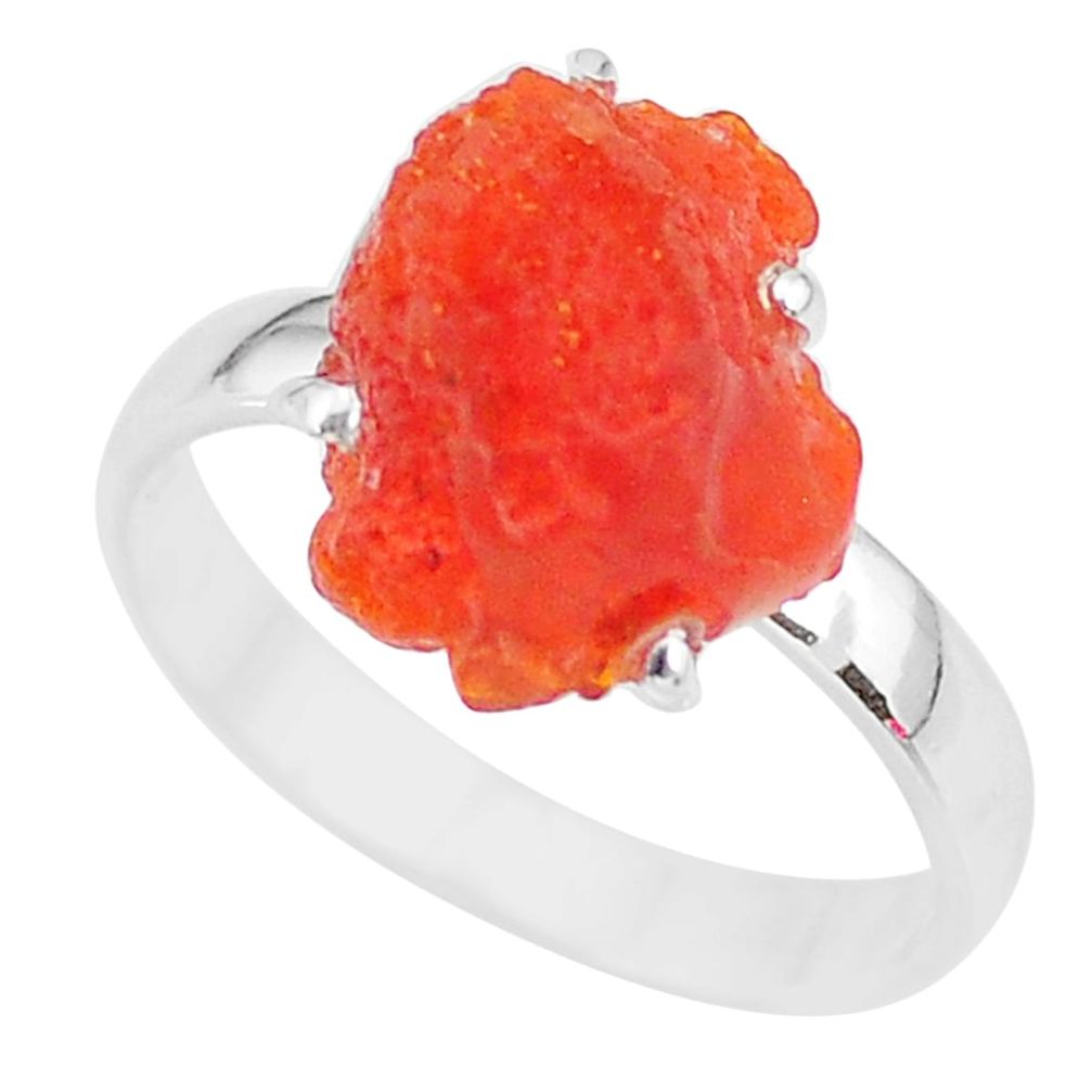 5.47cts natural orange mexican fire opal 925 silver solitaire ring size 8 r91608