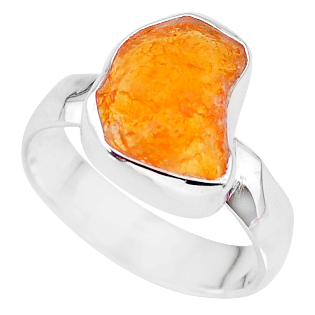 Clearance Sale- 5.54cts natural orange mexican fire opal 925 silver solitaire ring size 8 r91642