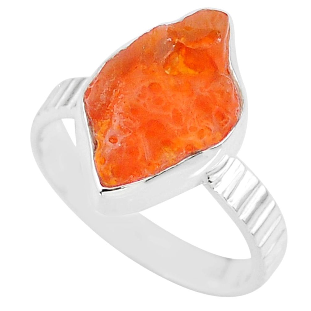 6.14cts natural orange mexican fire opal 925 silver solitaire ring size 8 r91647