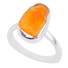 6.99cts natural orange mexican fire opal 925 silver solitaire ring size 8 r91654