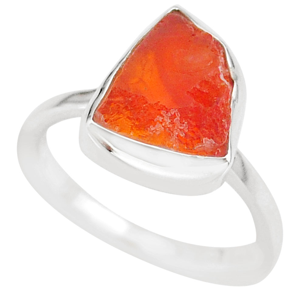 5.54cts natural orange mexican fire opal 925 silver solitaire ring size 8 r91661