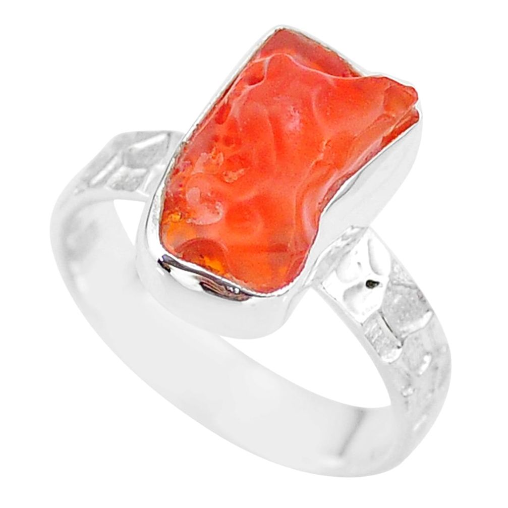 5.32cts natural orange mexican fire opal 925 silver solitaire ring size 8 r91670