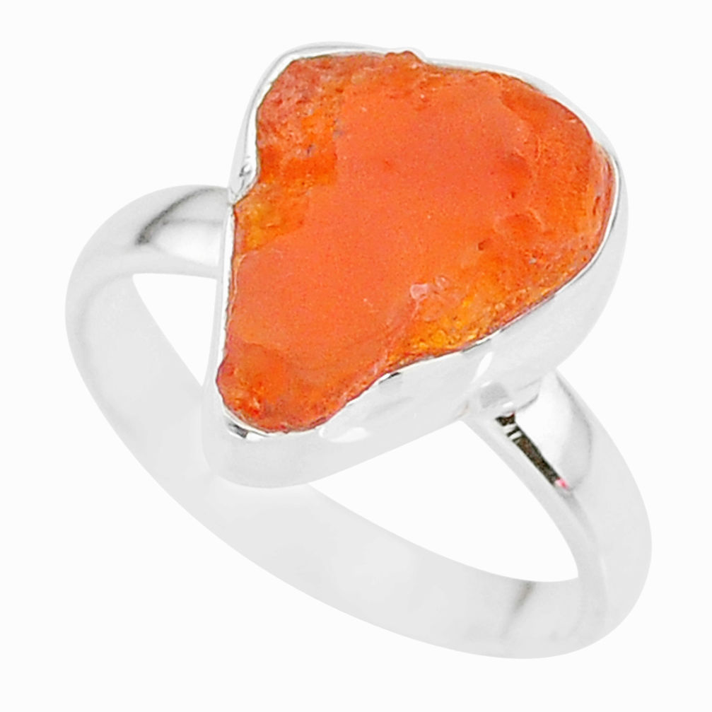 5.79cts natural orange mexican fire opal 925 silver solitaire ring size 8 r91674