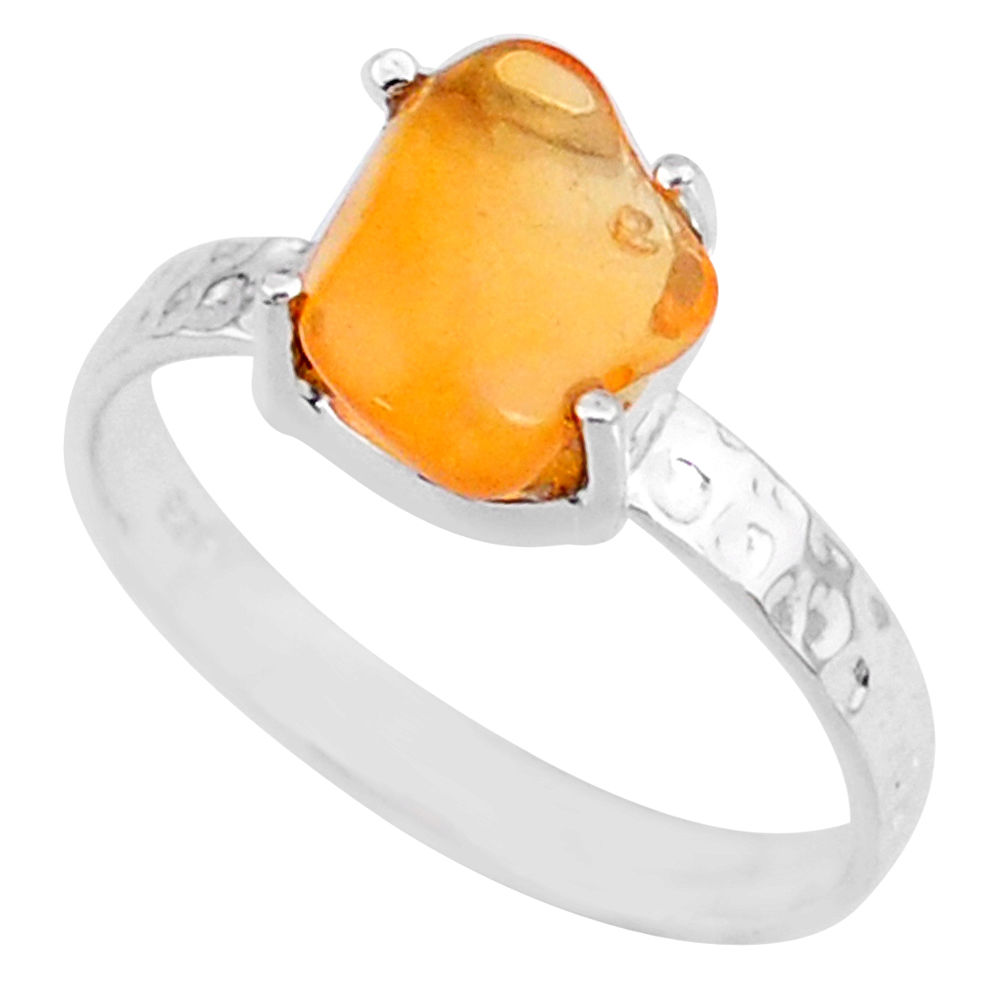 3.16cts natural orange mexican fire opal 925 silver solitaire ring size 9 r71740