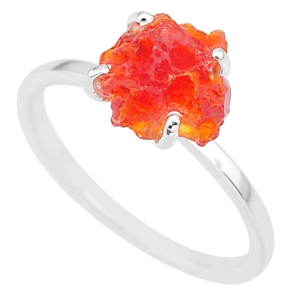 4.49cts natural orange mexican fire opal 925 silver solitaire ring size 9 r91594