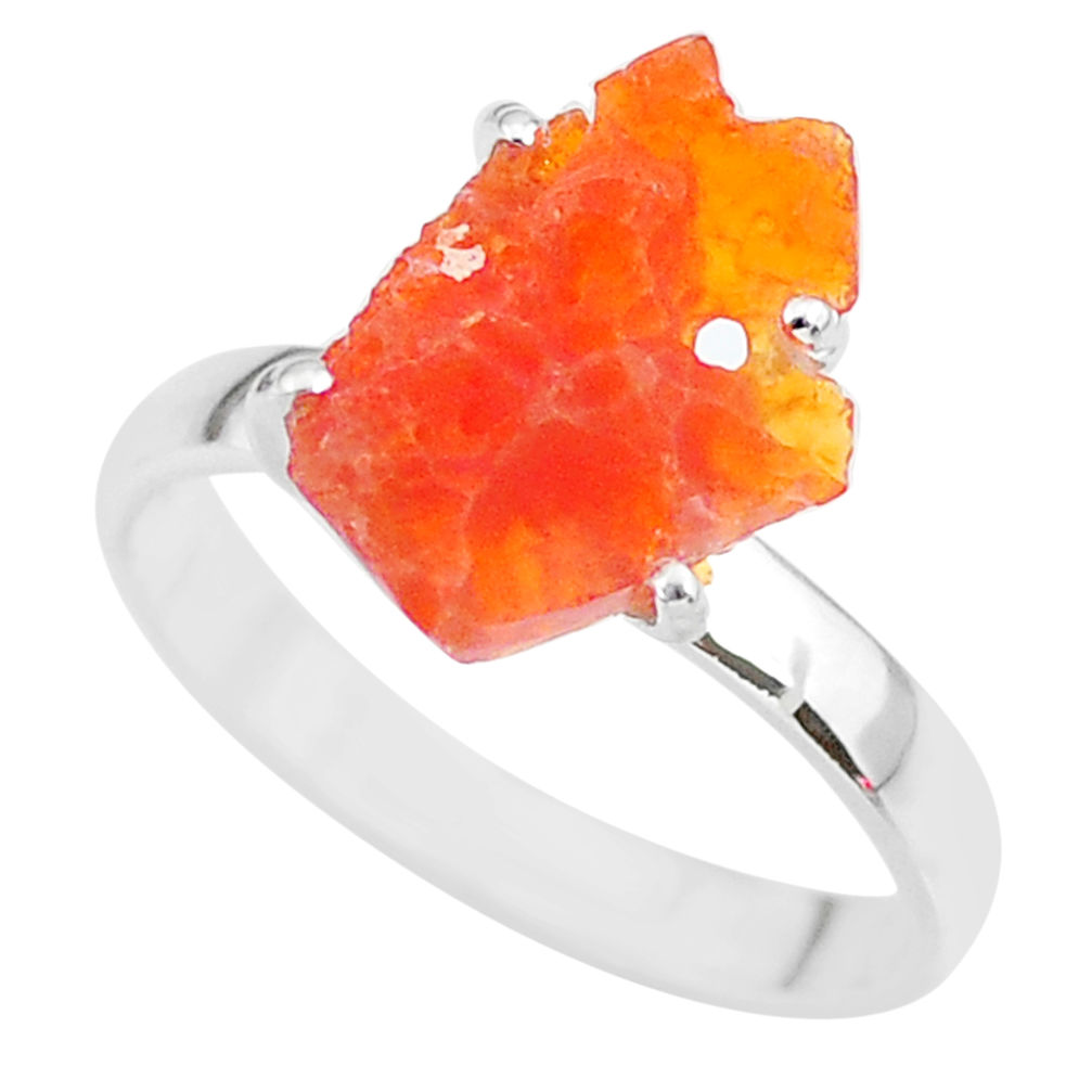 5.47cts natural orange mexican fire opal 925 silver solitaire ring size 9 r91597