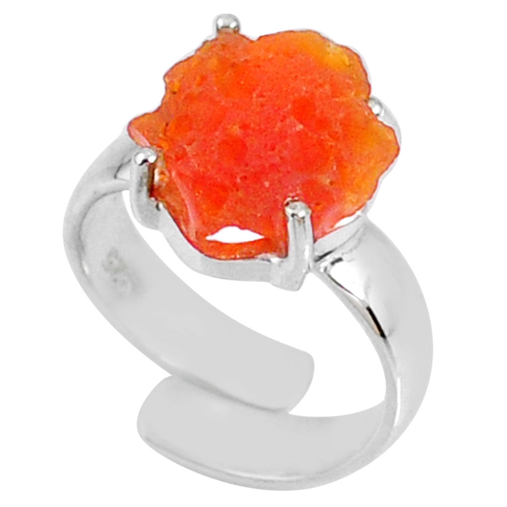 5.84cts natural orange mexican fire opal fancy 925 silver ring size 4.5 r60174
