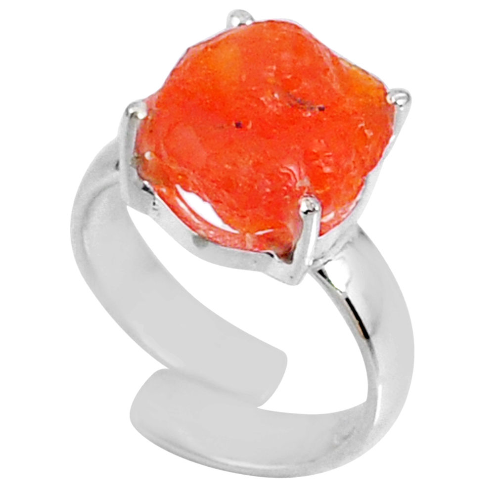 5.64cts natural orange mexican fire opal fancy 925 silver ring size 4.5 r60180