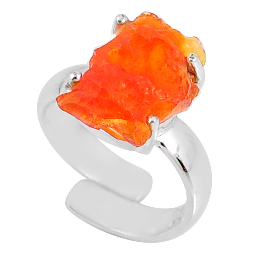 5.35cts natural orange mexican fire opal silver adjustable ring size 4.5 r60128