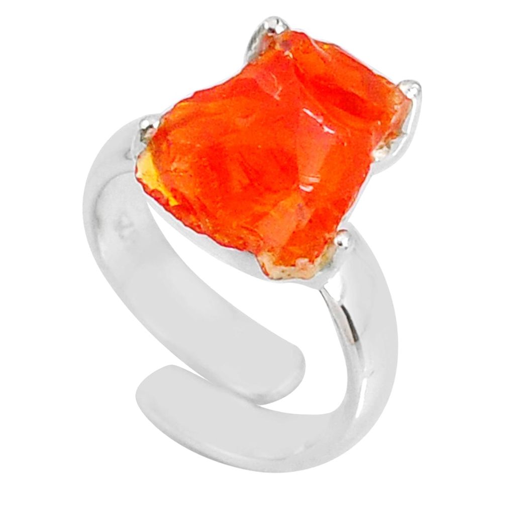 5.45cts natural orange mexican fire opal silver adjustable ring size 4.5 r60133