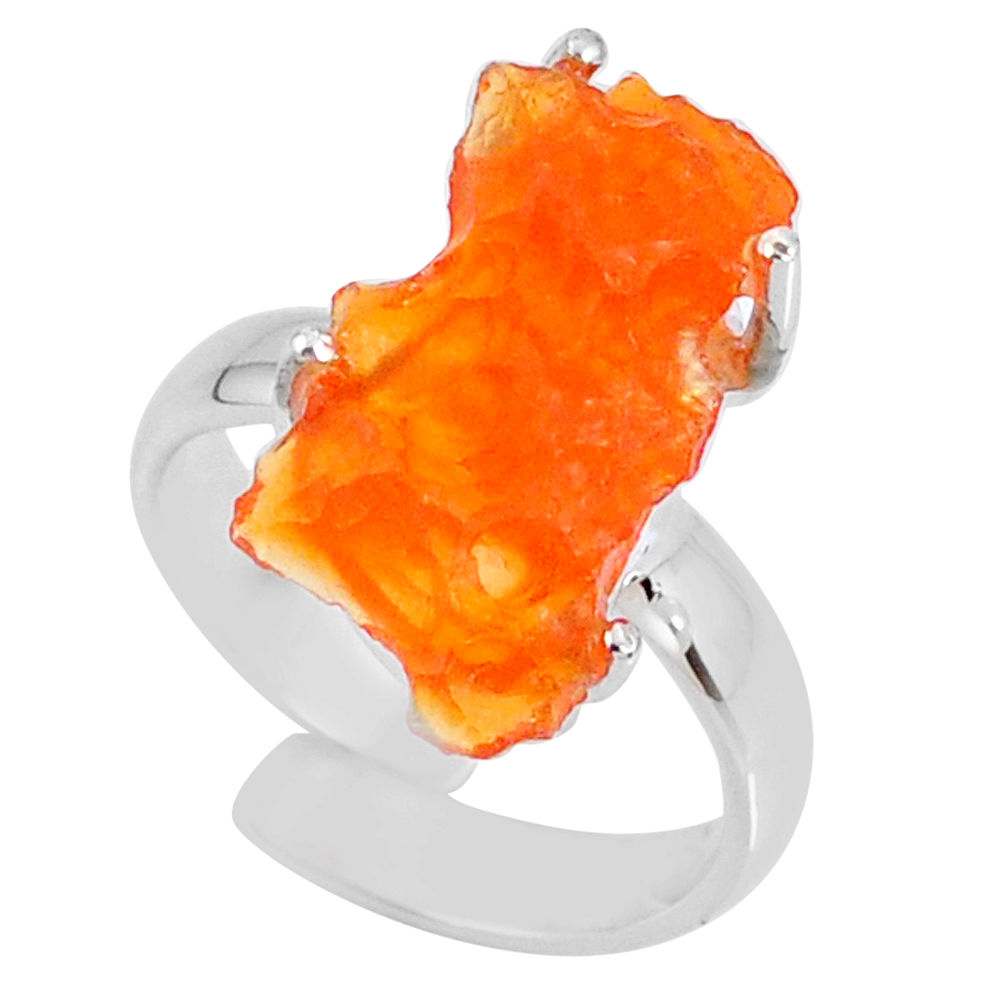 7.91cts natural orange mexican fire opal silver adjustable ring size 7 r60135