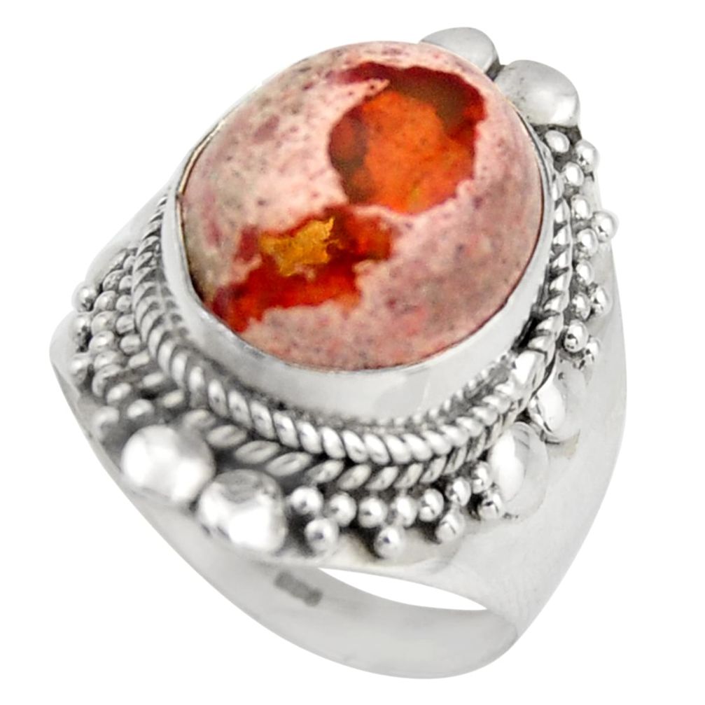 6.54cts natural orange mexican fire opal silver solitaire ring size 7.5 d46341