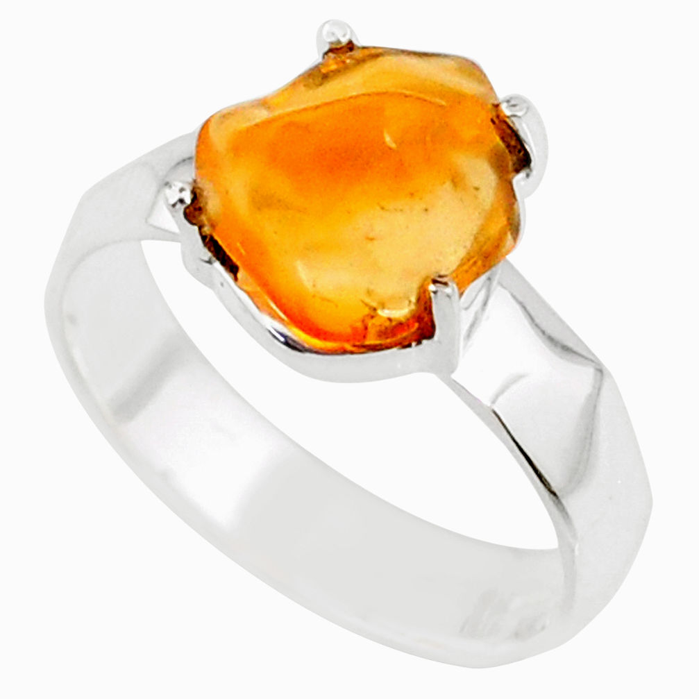 4.67cts natural orange mexican fire opal silver solitaire ring size 8.5 r71742