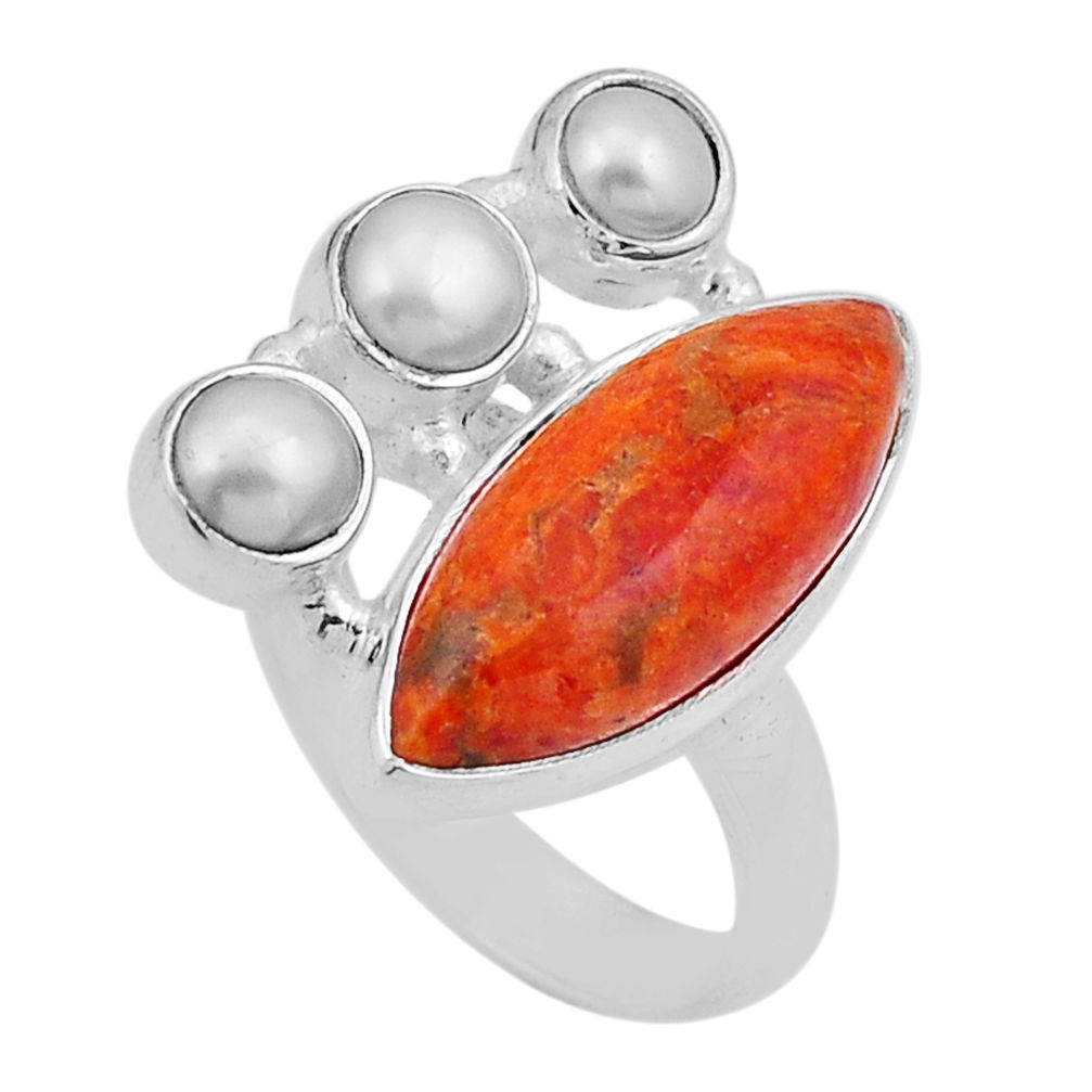 10.60cts natural orange mojave turquoise pearl 925 silver ring size 6 n49948