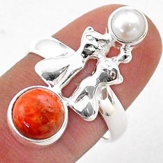 3.52cts natural orange mojave turquoise pearl silver two cats ring size 7 t71085