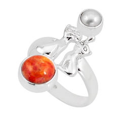 4.52cts natural orange mojave turquoise pearl silver two cats ring size 7 y58542