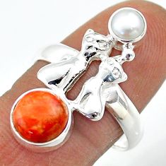 Clearance Sale- 3.52cts natural orange mojave turquoise pearl silver two cats ring size 8 t70952