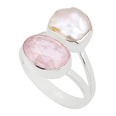 9.23cts natural orange morganite pearl 925 sterling silver ring size 7 y91066