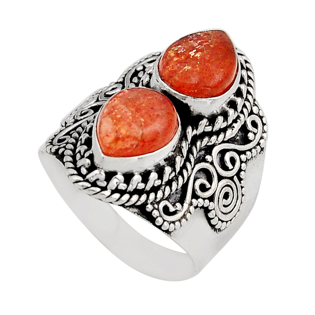 4.92cts natural orange sunstone (hematite feldspar) silver ring size 7 y92771