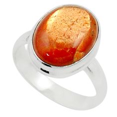 7.30cts natural orange sunstone (hematite feldspar) silver ring size 8 u21866