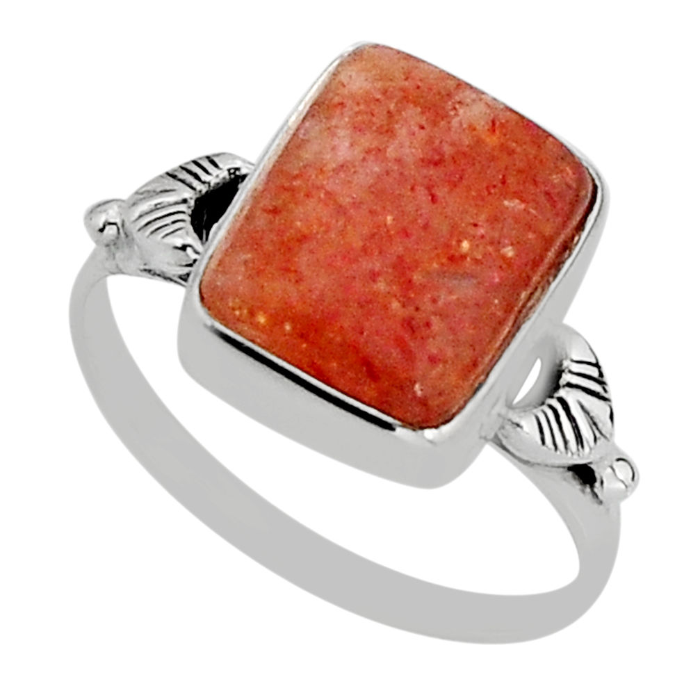 5.20cts natural orange sunstone (hematite feldspar) silver ring size 8 y77001