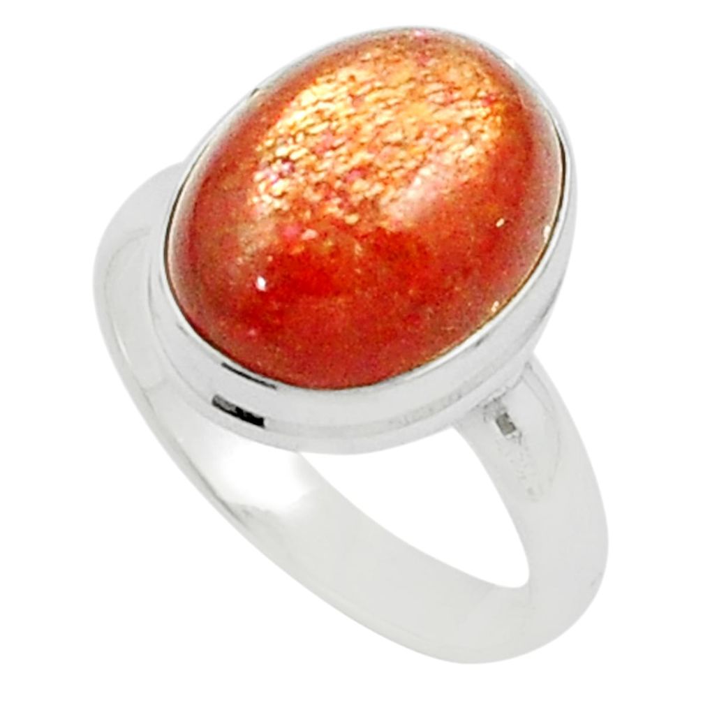 7.67cts natural orange sunstone (hematite feldspar) silver cocktail ring size 8.5 u21862