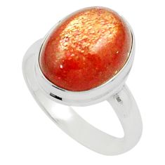 7.67cts natural orange sunstone (hematite feldspar) silver ring size 8.5 u21862