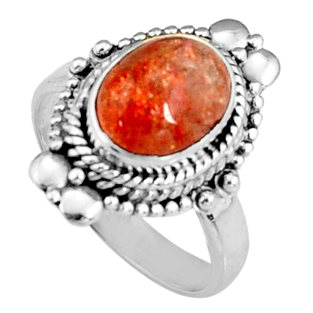 4.40cts natural orange sunstone oval 925 silver solitaire ring size 7 r19666