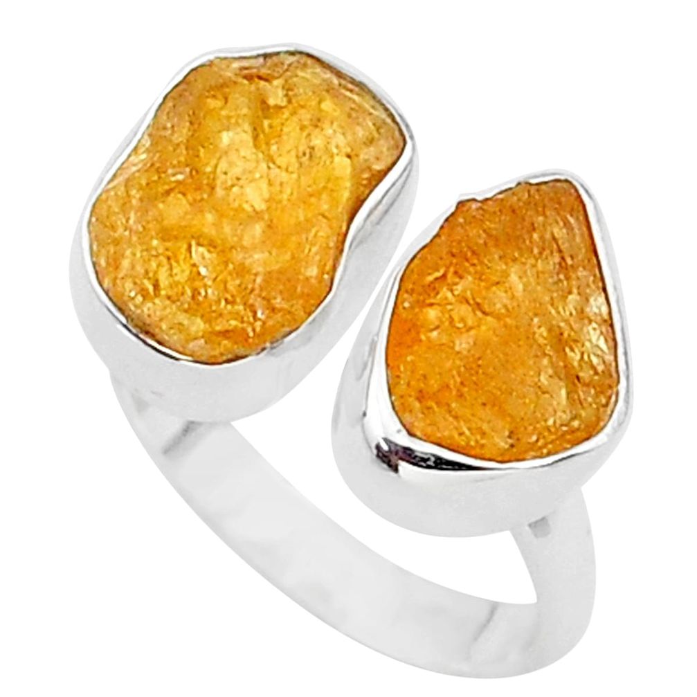 9.96cts natural orange tourmaline raw 925 silver adjustable ring size 7 t35107