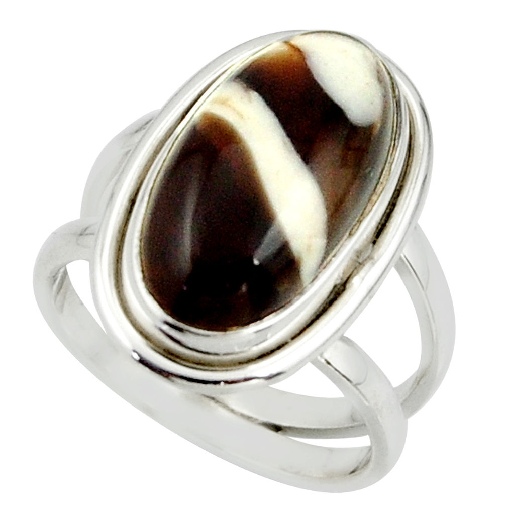 7.50cts natural peanut petrified wood fossil 925 silver ring size 6.5 r42183