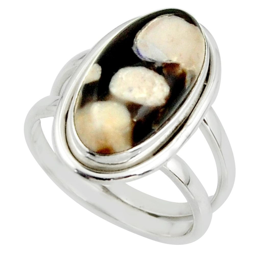 6.97cts natural peanut petrified wood fossil 925 silver ring size 7.5 r42184