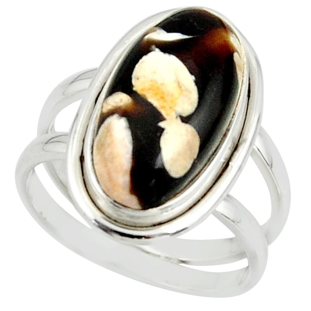 6.90cts natural peanut petrified wood fossil 925 silver ring size 7.5 r42188
