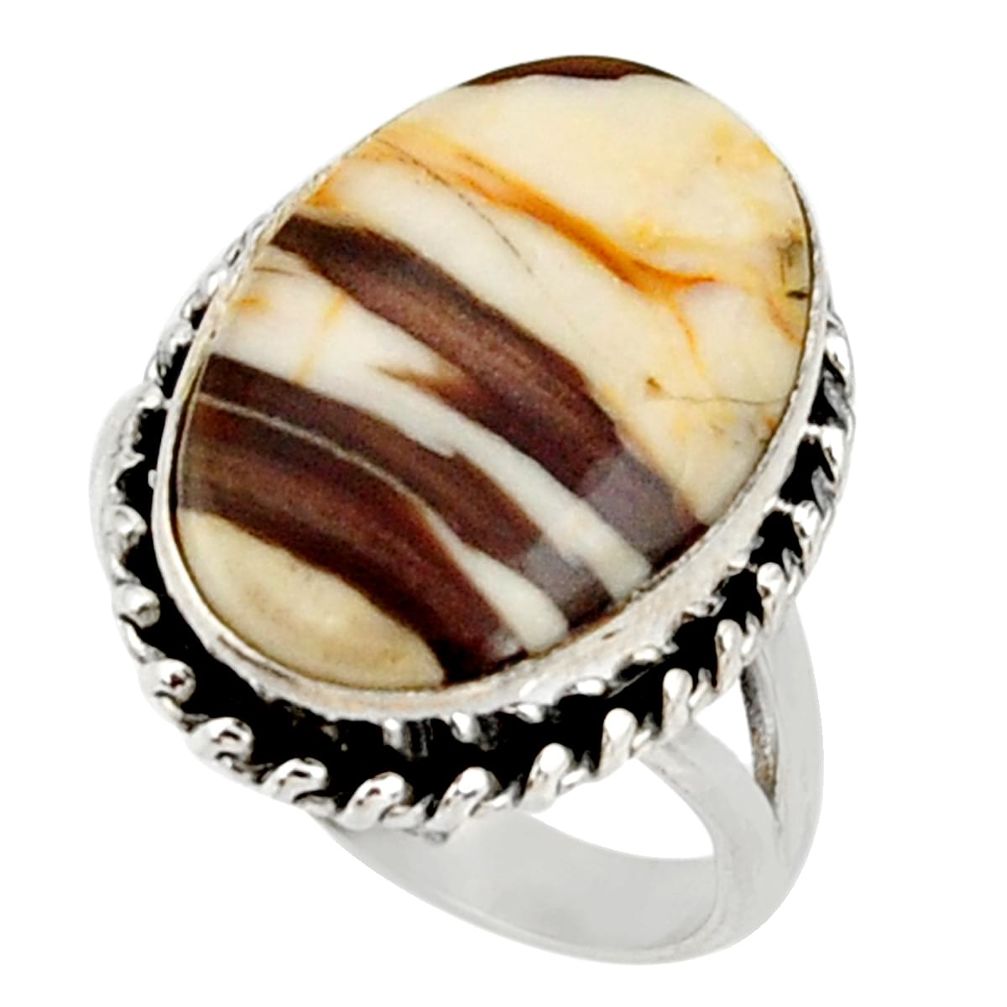 Natural peanut petrified wood fossil 925 silver solitaire ring size 7.5 r28175