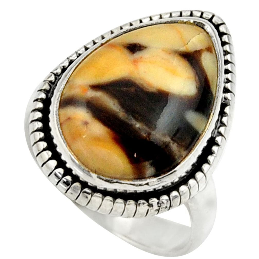 Natural peanut petrified wood fossil 925 silver solitaire ring size 6.5 r28683