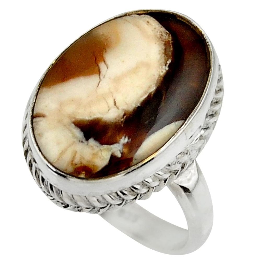 Natural peanut petrified wood fossil 925 silver solitaire ring size 8.5 r28686