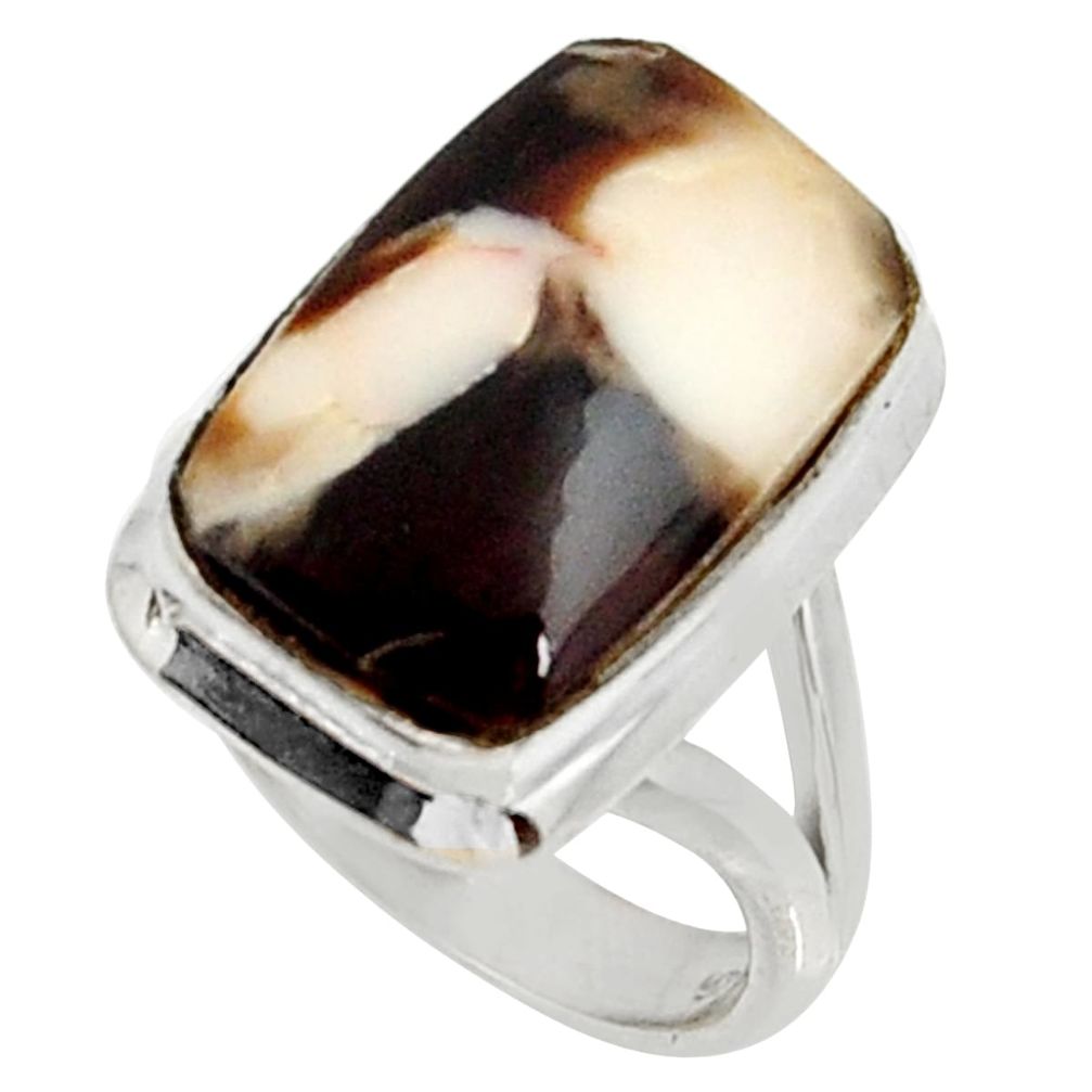 Natural peanut petrified wood fossil 925 silver solitaire ring size 5 r28168
